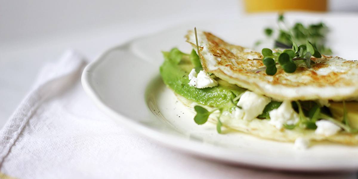 Egg White Omelette With Avacado, Goat Cheese, And Microgreens