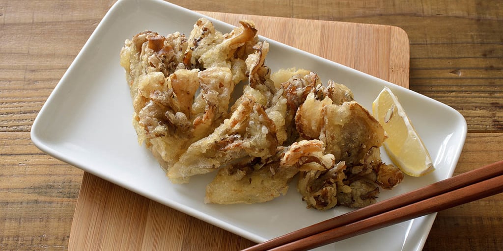 Crunchy, batter-dipped maitake mushrooms