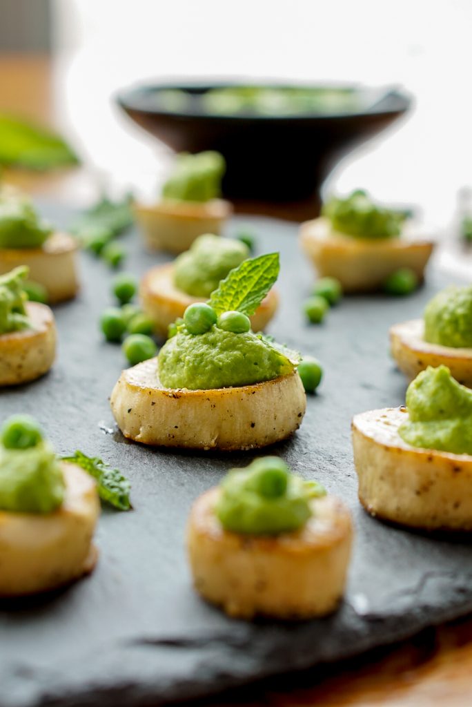 King Oyster Mushroom Scallops With Mint-Pea Puree