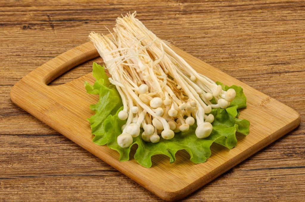 Raw enoki mushrooms