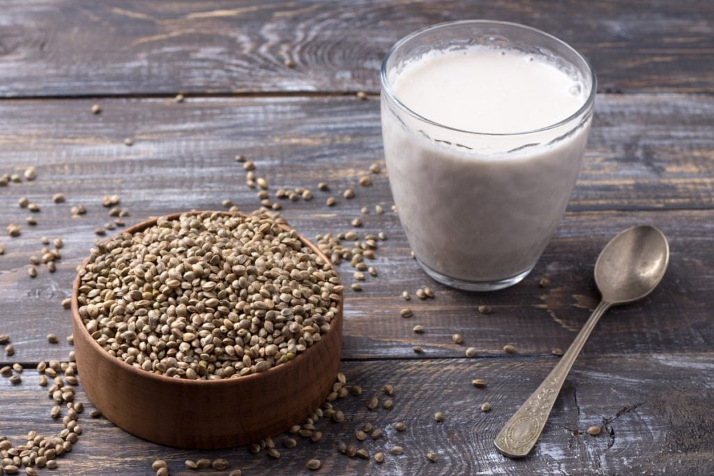 Hemp seeds and hemp milk.