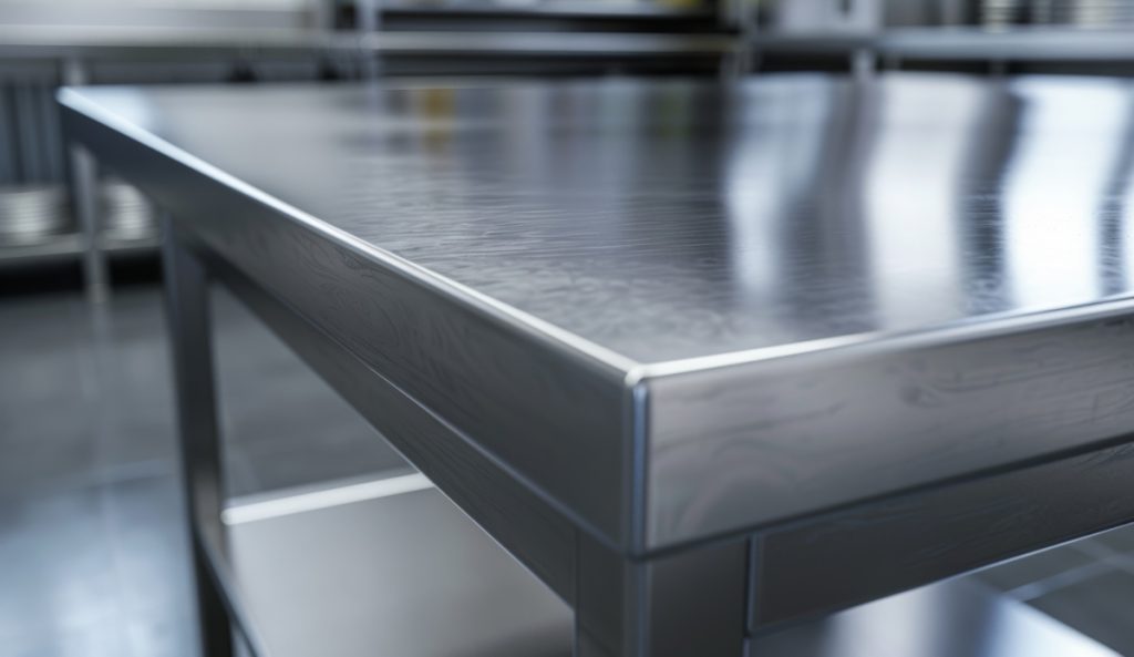 Steel table with rounded corners